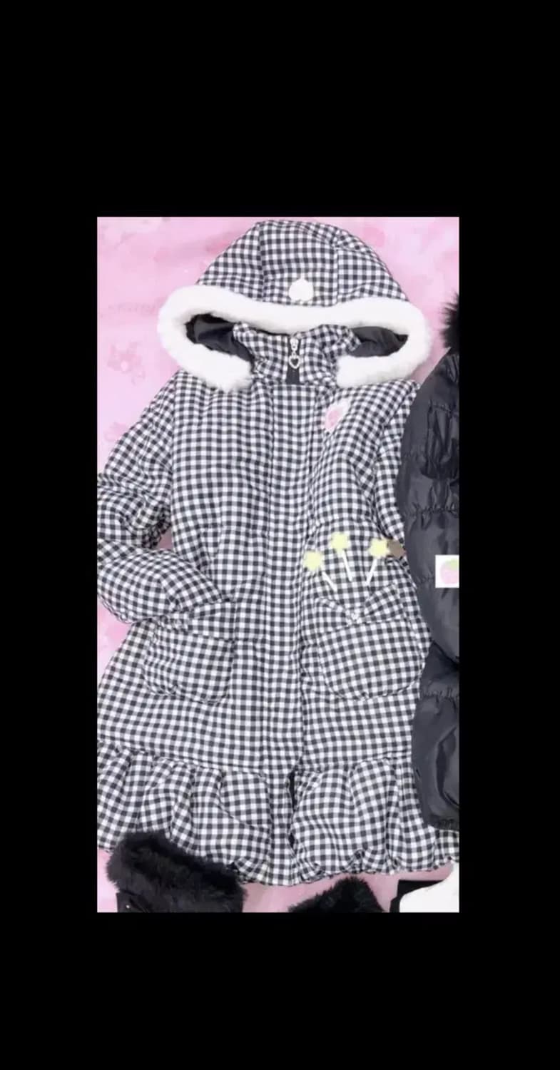 사니루 빈티지 일브 체크 털 후드 패딩 상품이미지1