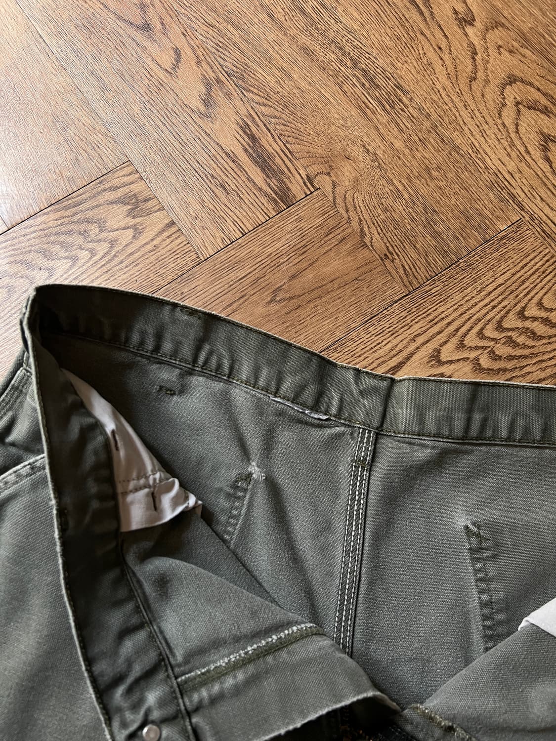 [36]칼하트 USA 빈티지 데미지드 모스그린 싱글니 카펜터 워크 팬츠 상품이미지4