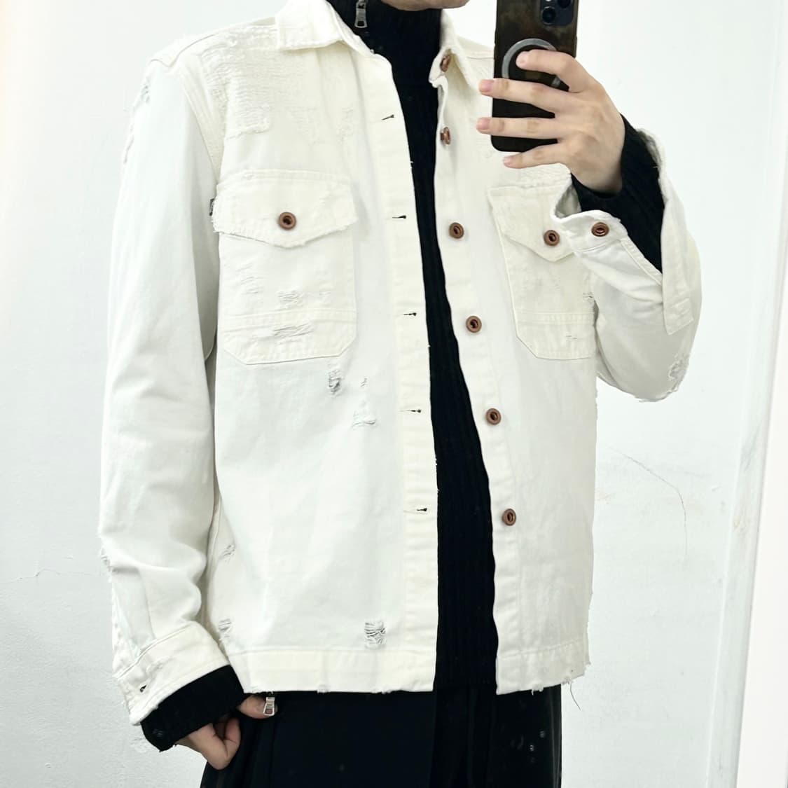 디젤 화이트 데미지 트러커 자켓 상품이미지2