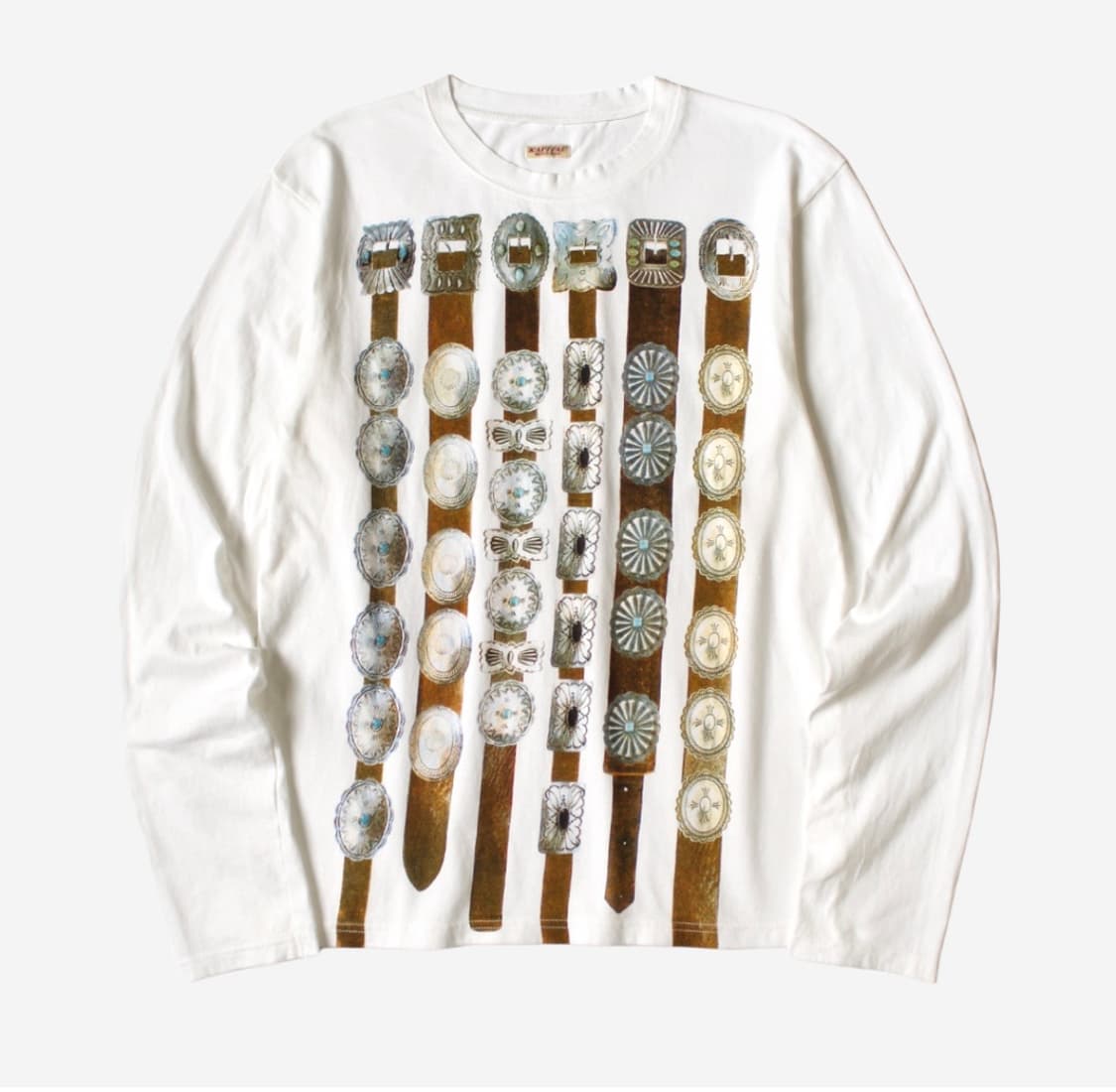 4) 캐피탈 커튼 콘초 벨트 프린트 크루넥 롱 티셔츠 긴팔 티셔츠 kap 상품이미지1