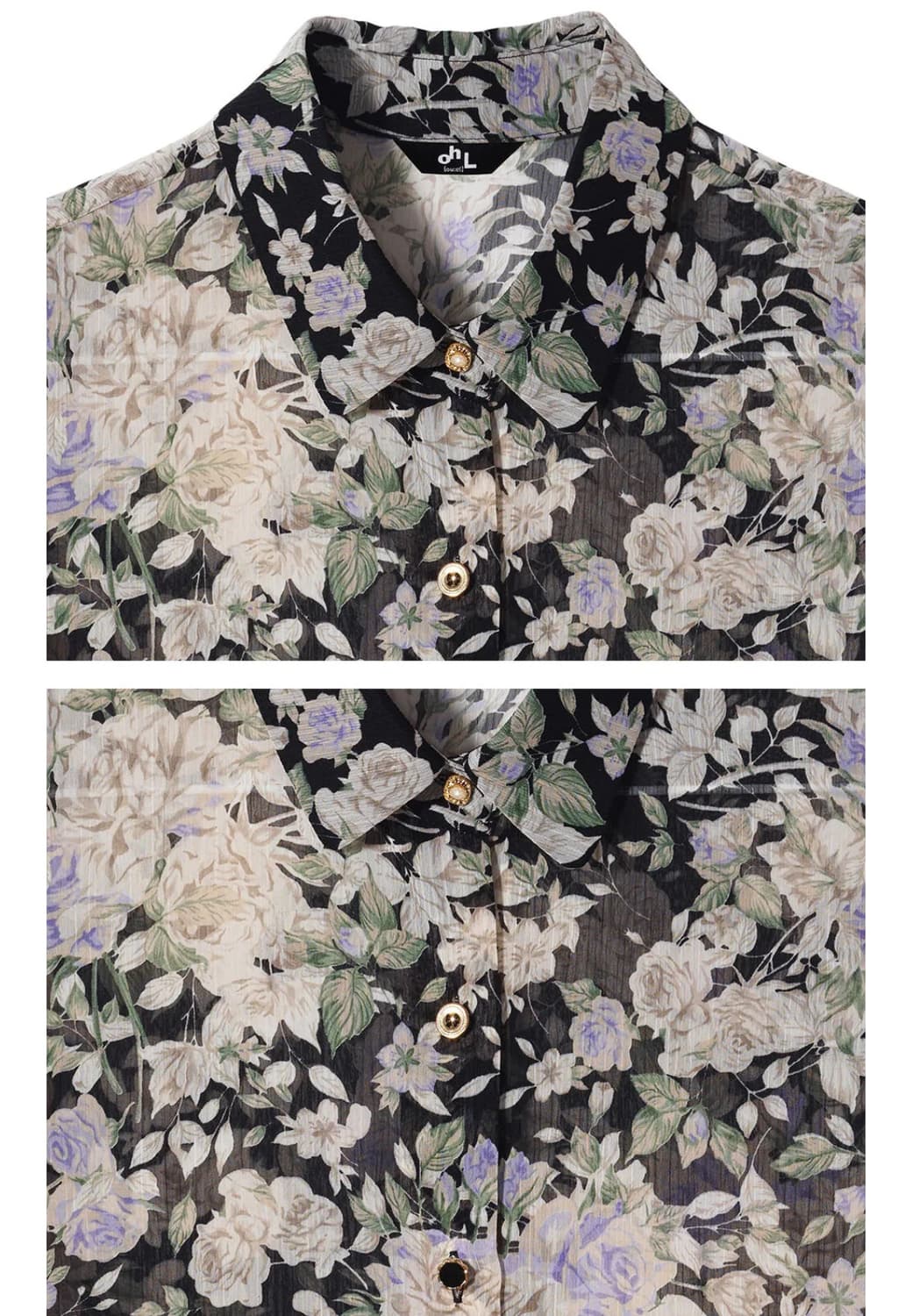 오앨 플라워 퍼프 셔링 블라우스 블랙 상품이미지3