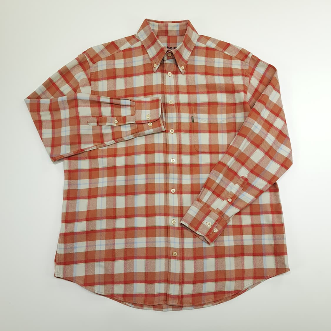 CN927 L 바버 윈터 체크 오렌지 플란넬 긴팔 셔츠 남방 상품이미지2