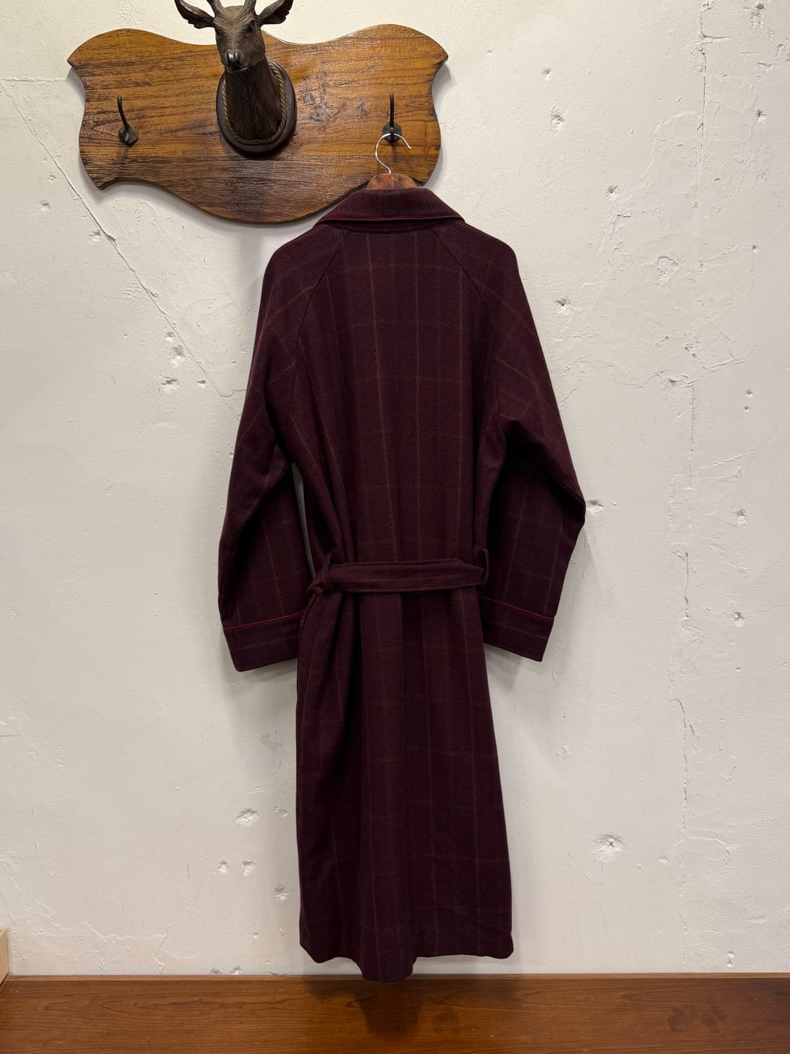 L) DAKS Burgundy Check Cashmere Robe Coa 상품이미지5