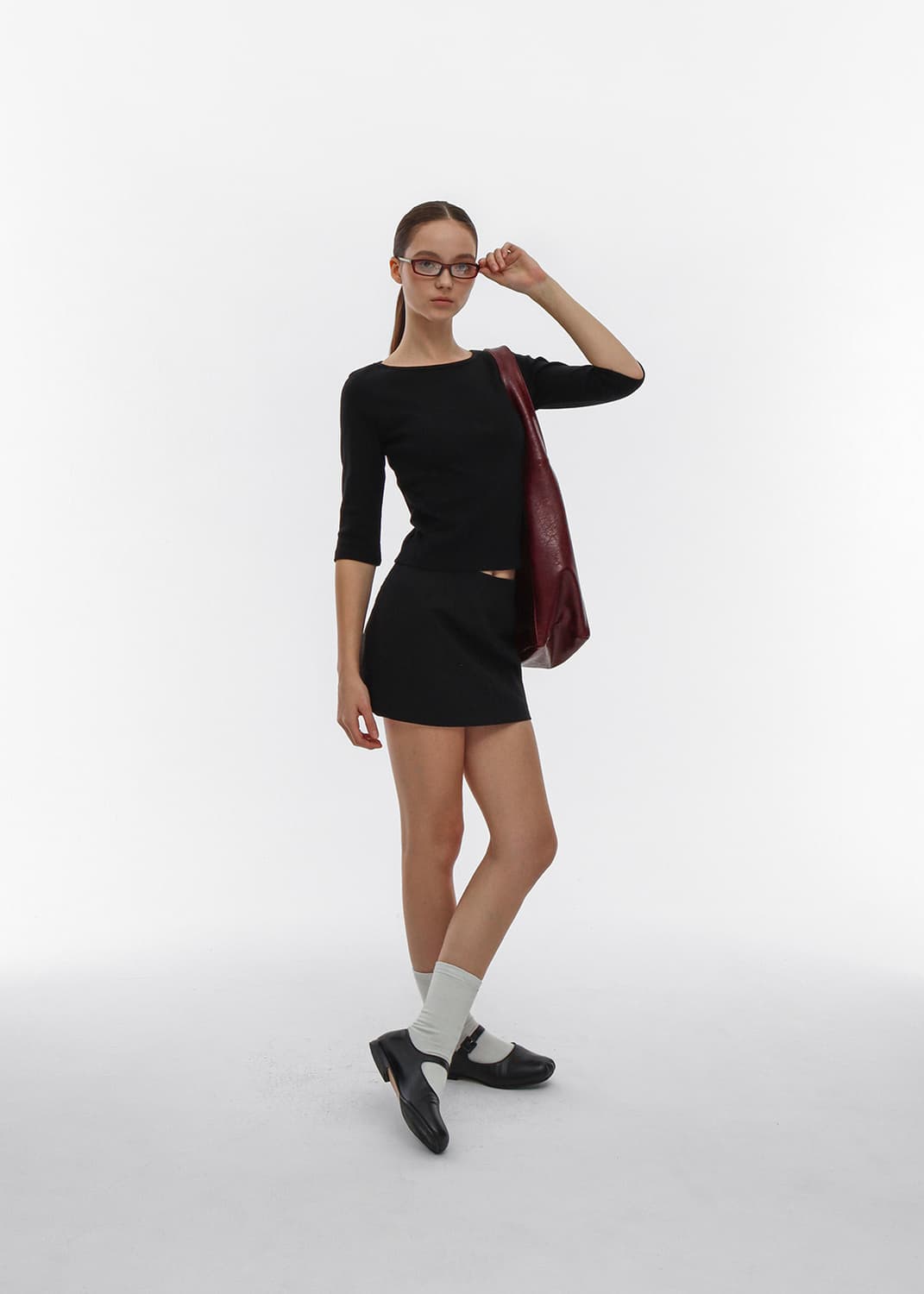 블랙업 스탠다드 보트넥 7부티 아이보리, 블랙 S 상품이미지4