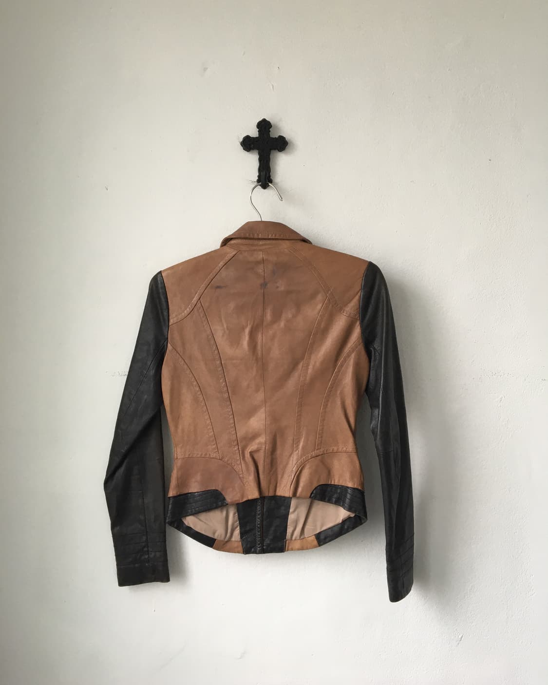 Color mixed leather rider jacket 상품이미지3