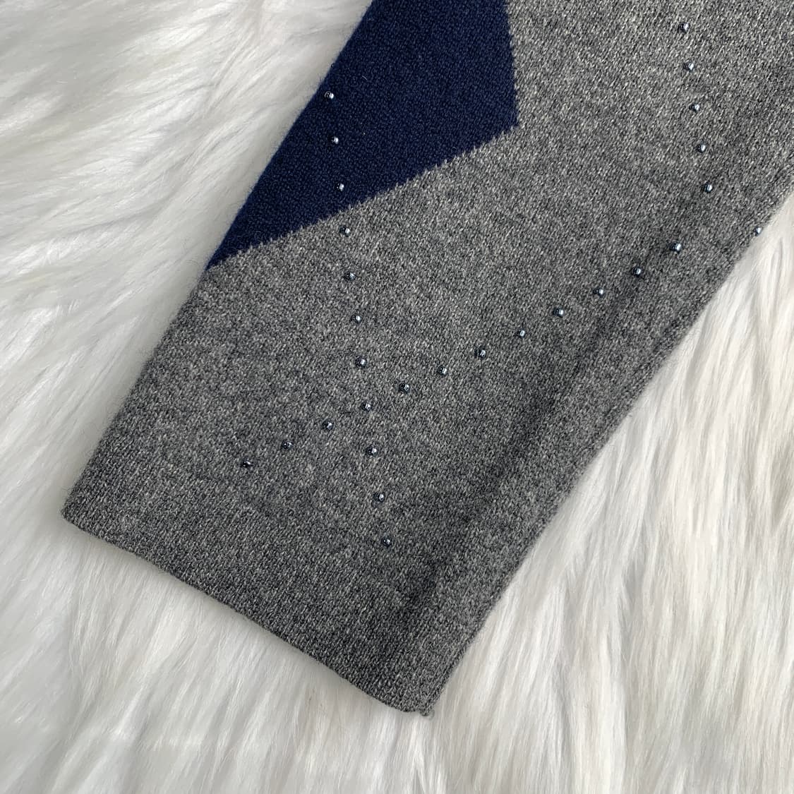 일본 빈티지 whaos 캐시미어 100 아가일 패턴 비즈 가디건 1793 상품이미지6