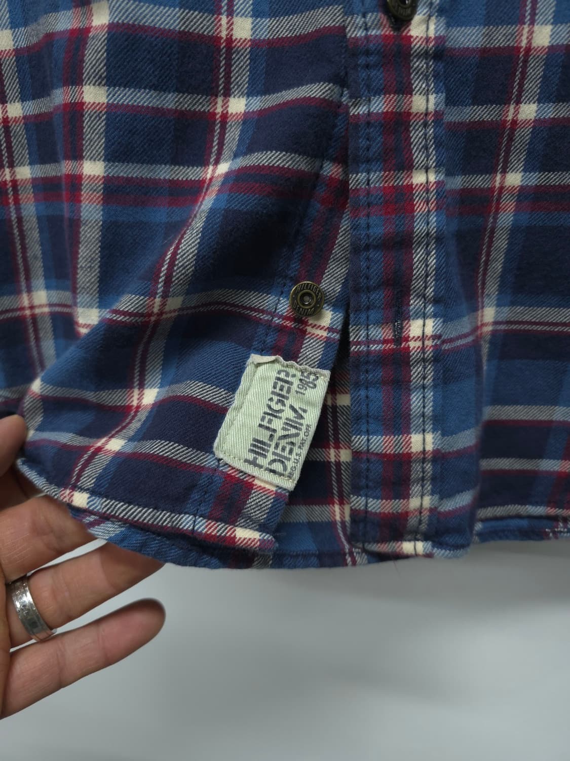 힐피거 데님 남성 블루 레드 체크 플란넬 셔츠 상품이미지5