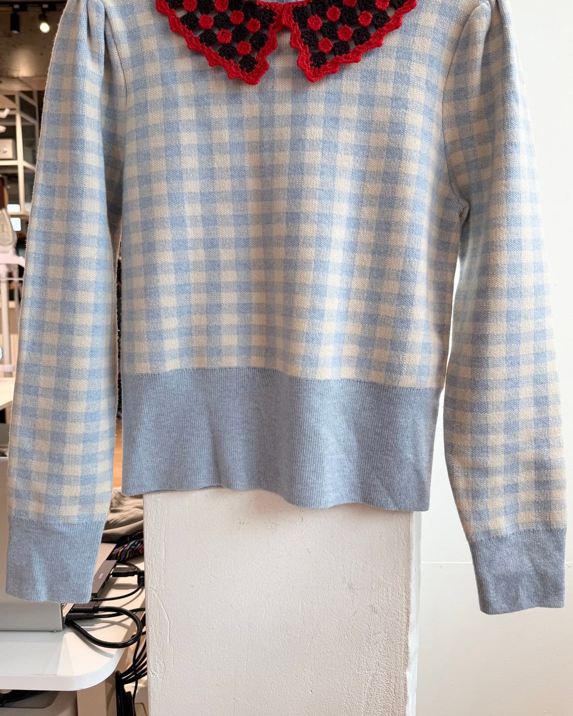 orla kiely 블루 체크 카라넥 니트  상품이미지6