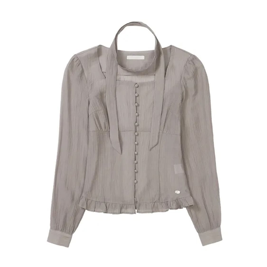 일리고 리본타이 스퀘어넥 롱블라우스 새상품 상품이미지4