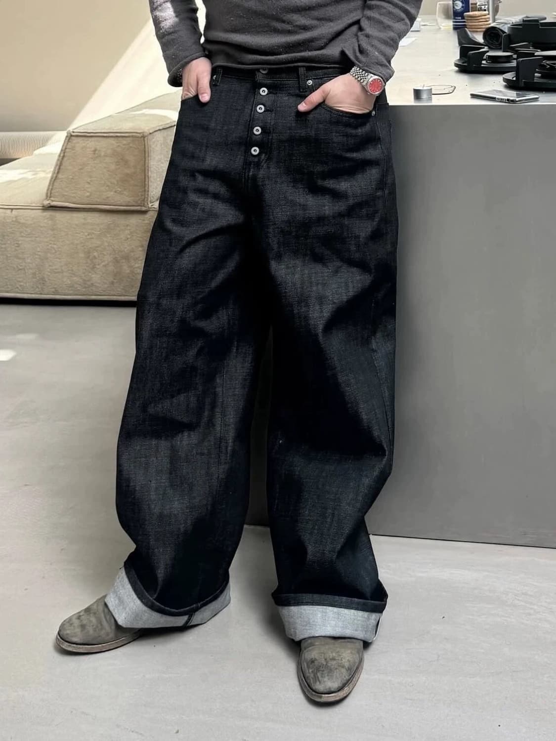 와이드 생지 데님 (블랙/인디고) 상품이미지3