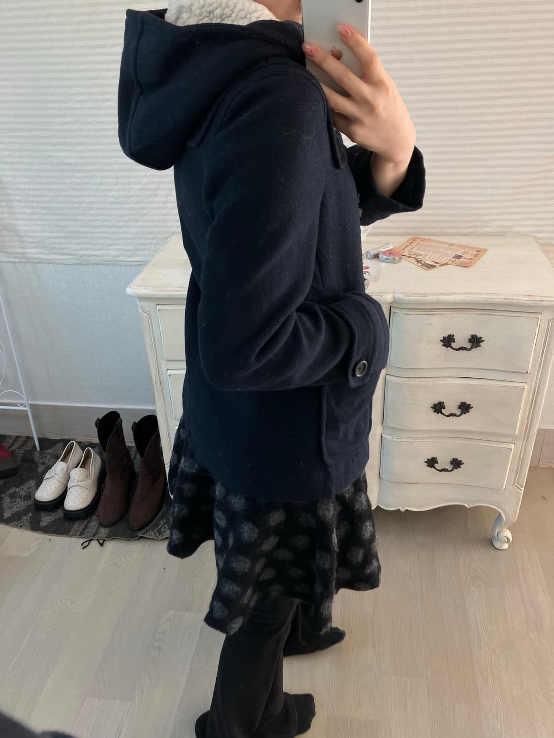 jpn vintage 네이비 더플 후드 하프코트 상품이미지2