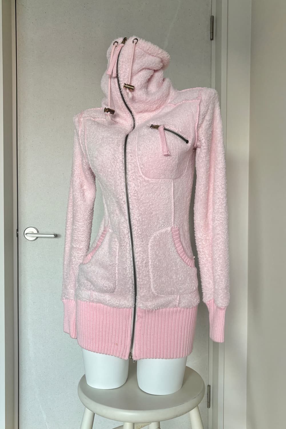 연핑크 하이넥 빅카라 퍼 집업 히메갸루 핀터레스트 Y2K 펑크 상품이미지4