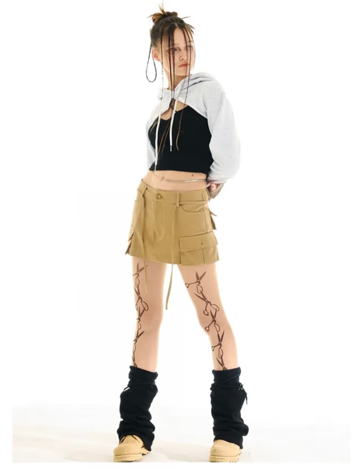 아웃엑소 half slit hoodie grey 볼레로후디 상품이미지2