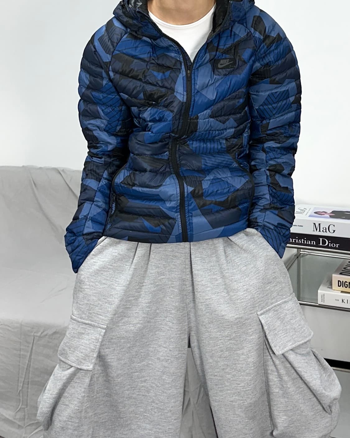 나이키 블루 카모 경량패딩 L 상품이미지1