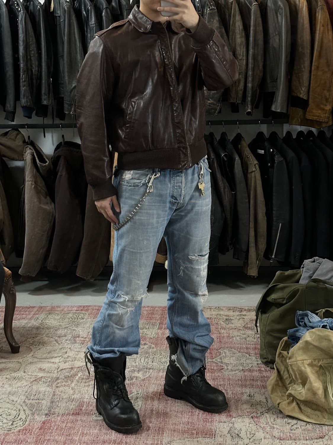 90's USA Made 골든베어 A-2 레더 자켓 빈티지 레더 봄버 상품이미지10