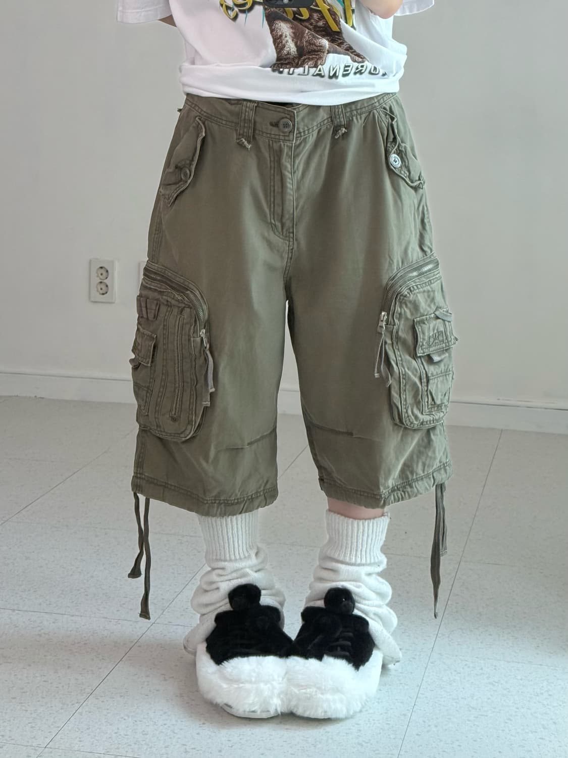 빈티지 카키 포켓 버뮤다 팬츠 상품이미지1