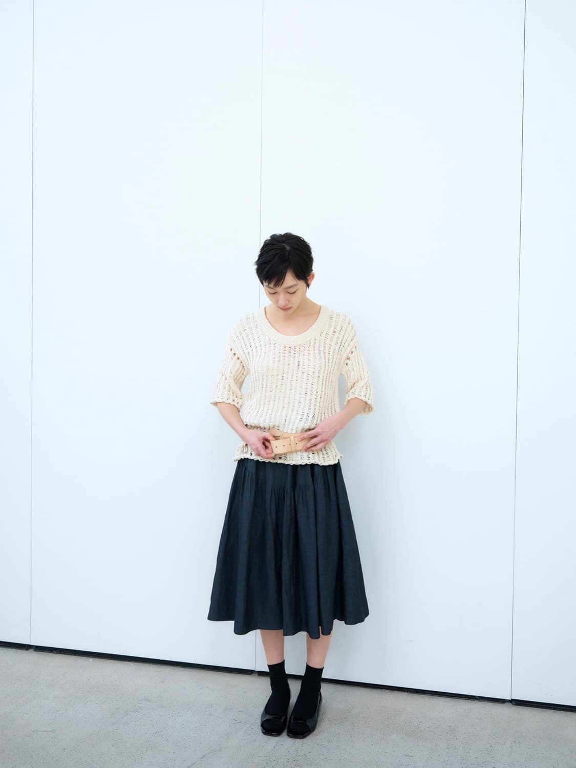 버뮬라 SHEER FLARED SKIRT (NAVY) 상품이미지2