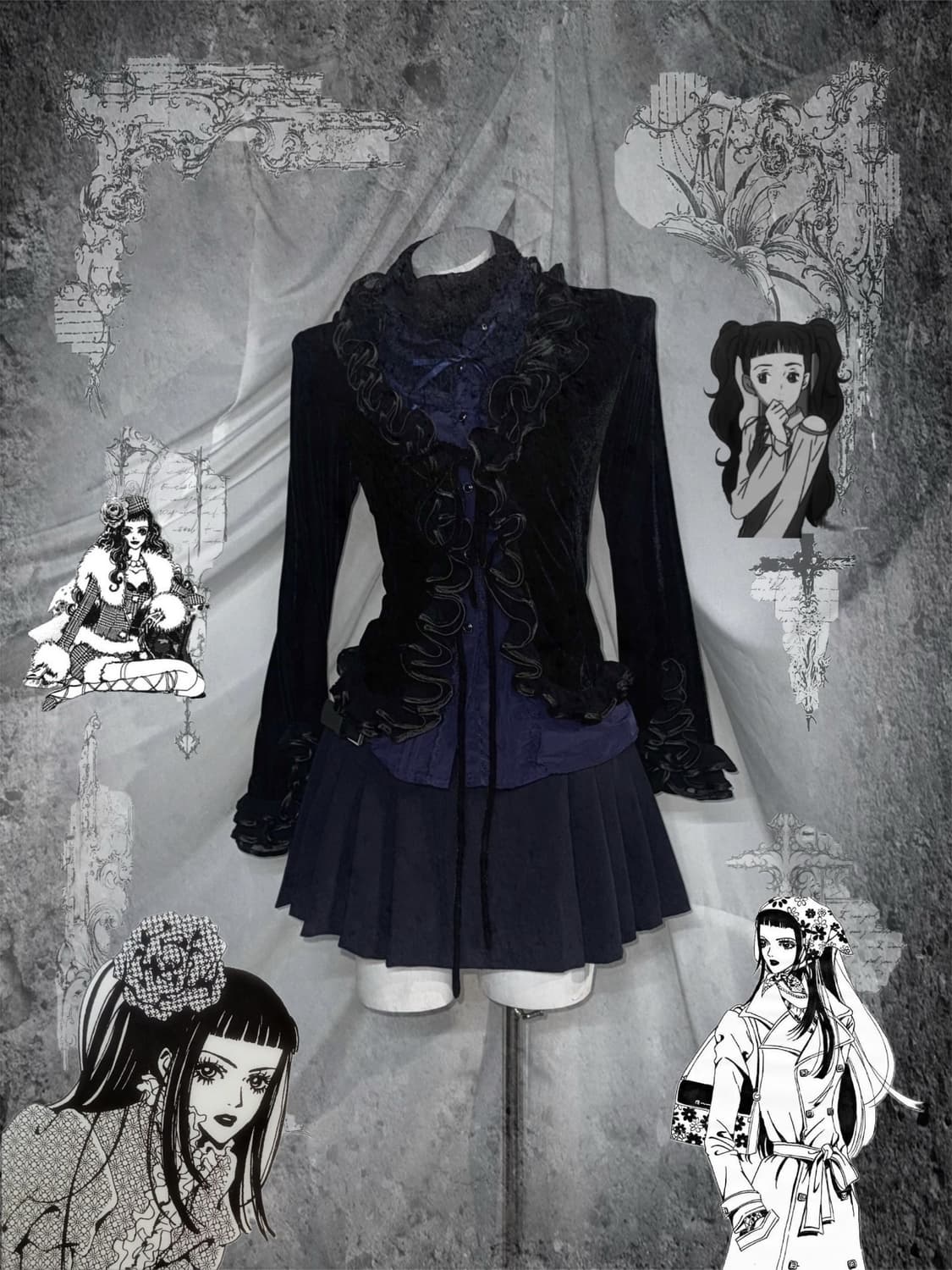 엑시즈팜 유카리깔 체크 네이비 공겜여주 프릴 코디세트  상품이미지1