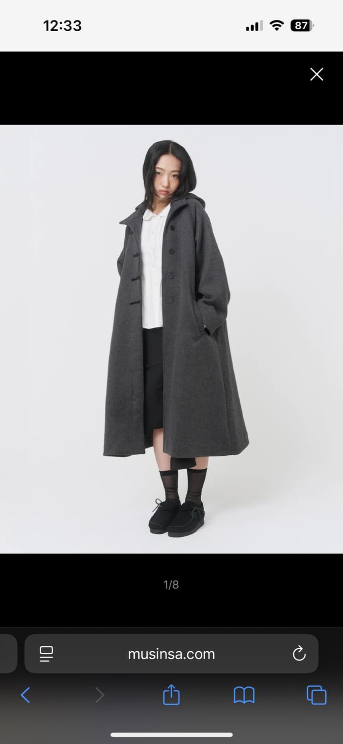 미세키서울 후드 롱 더플 코트 차콜 상품이미지1