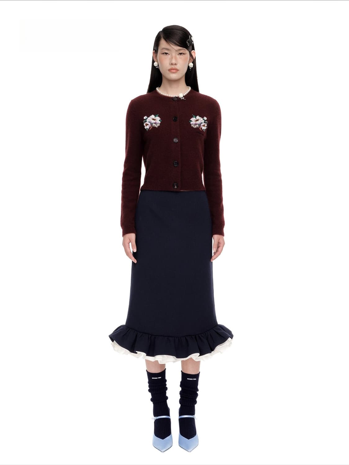 [6,8,10]슈슈통 25fw 캐시미어 자수 비즈 가디건/버건디 상품이미지2