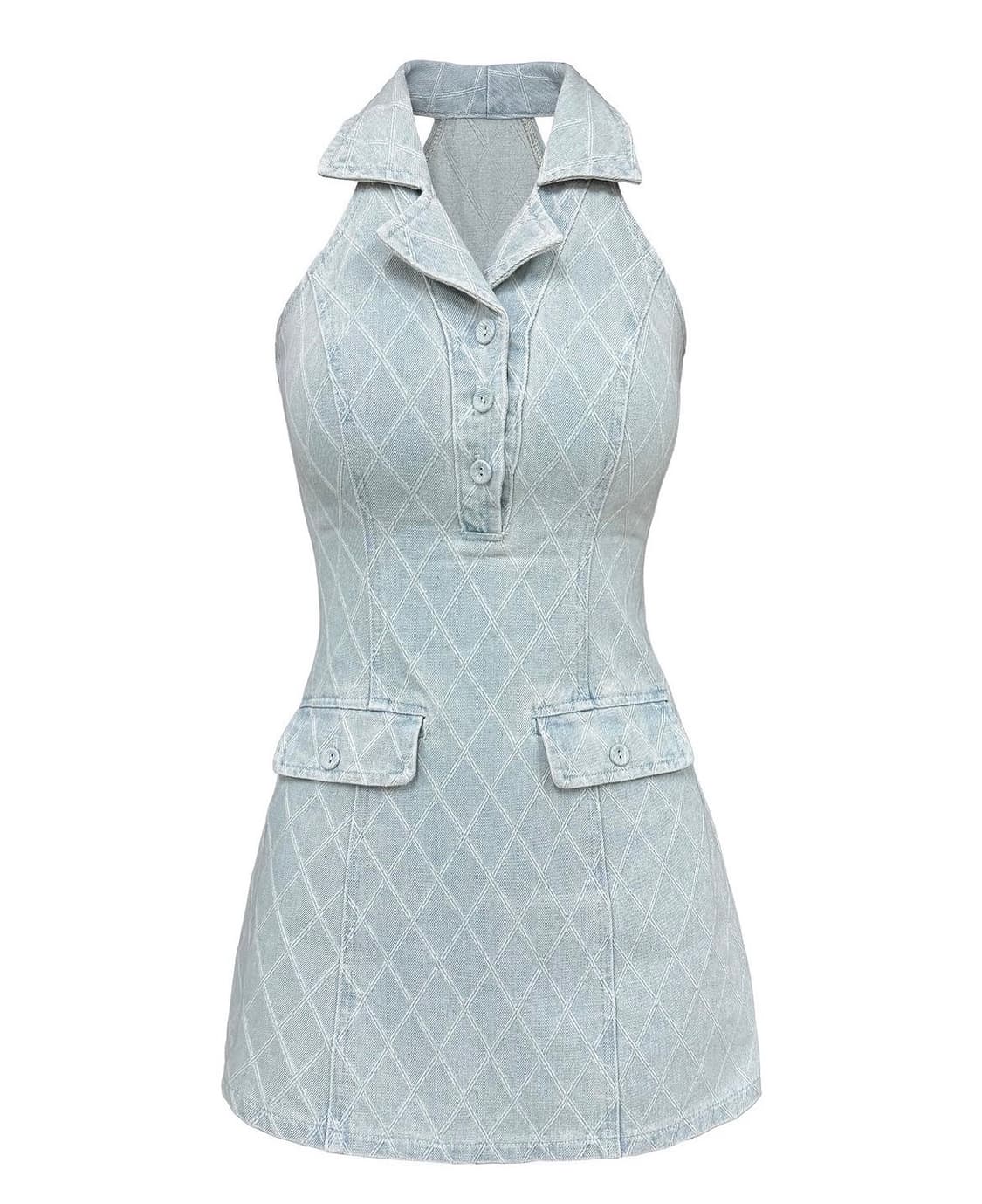 (새상품) 페일제이드 데님 자카드 홀터 드레스 원피스 연청 S  상품이미지8