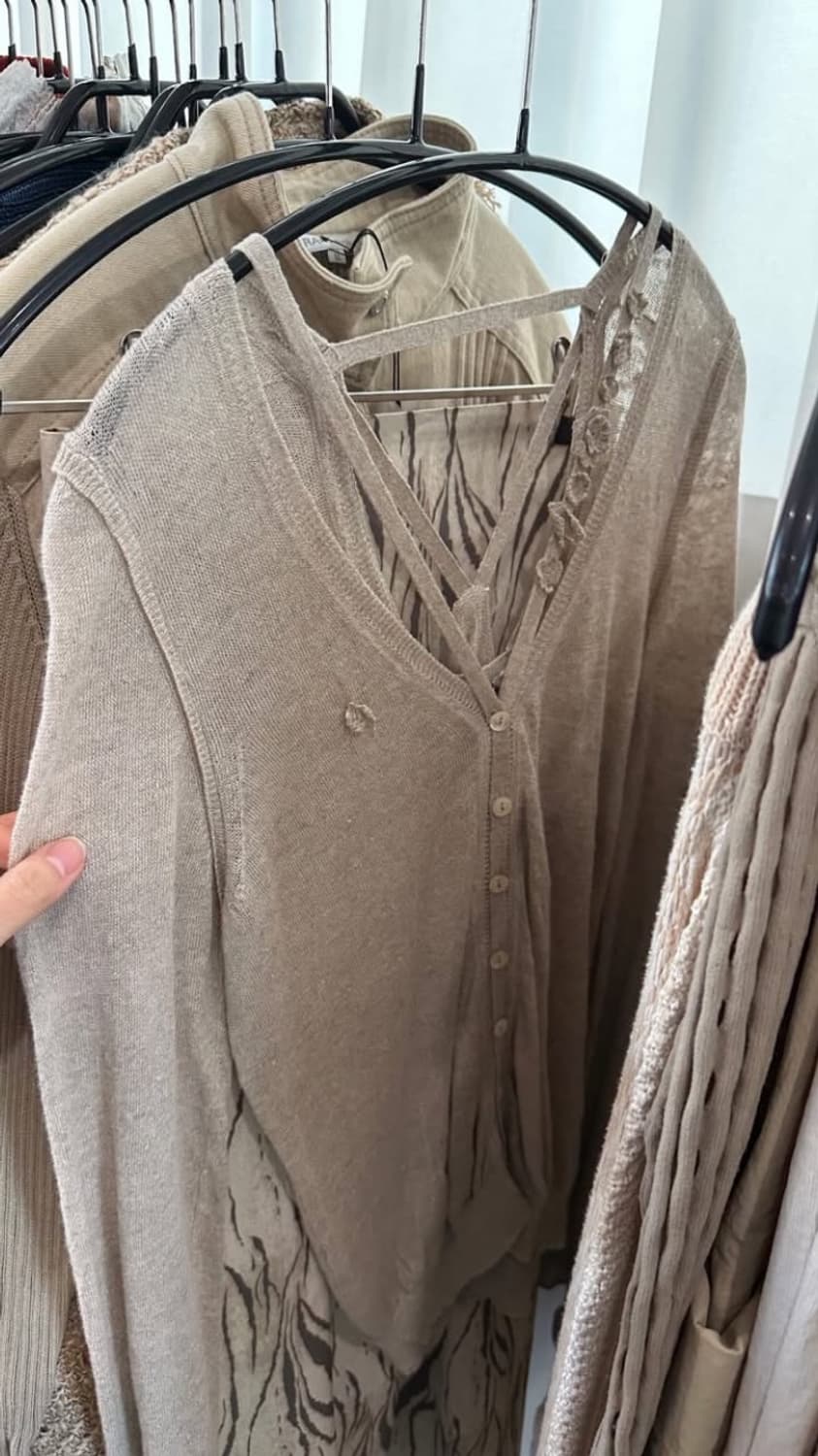 린넨 베이지 레이어드 디테일 가디건  상품이미지1