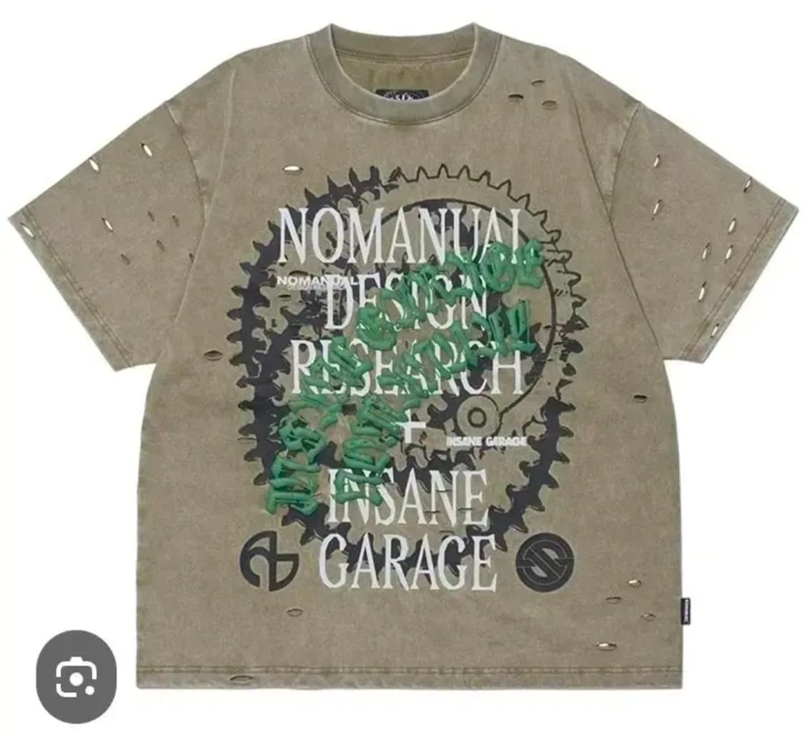 [2] 노매뉴얼 인세인개러지 데미지 워싱 티셔츠 카키 상품이미지1