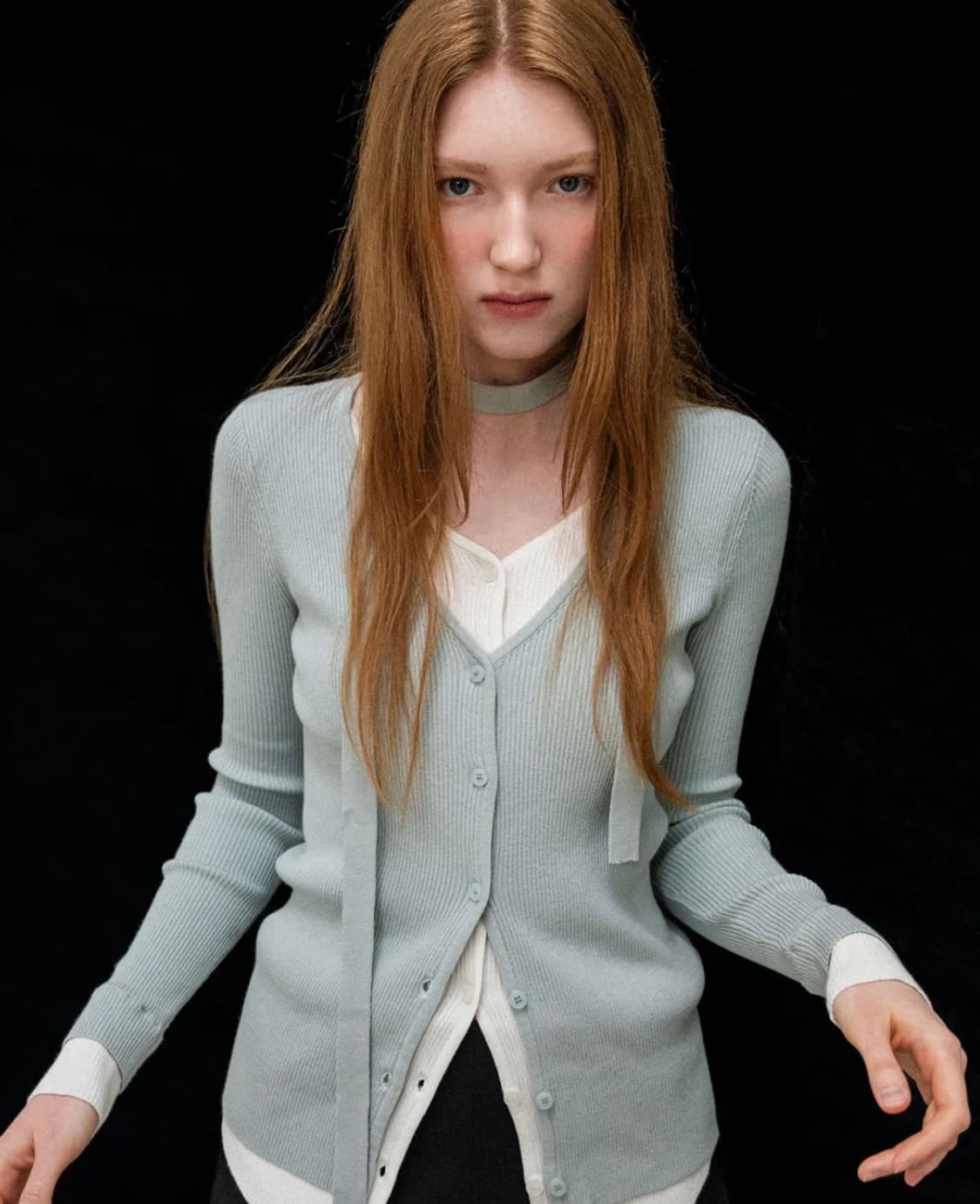 제너럴아이디어 스카프 레이어드 가디건 [MINT]  상품이미지3