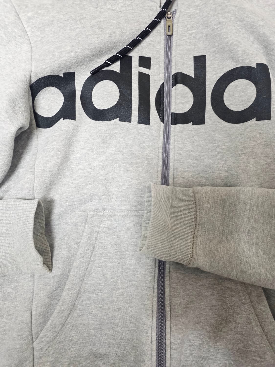 [아디다스] 빅로고 그레이 화이트 후리스 안감 기모 후드 집업 95 상품이미지2