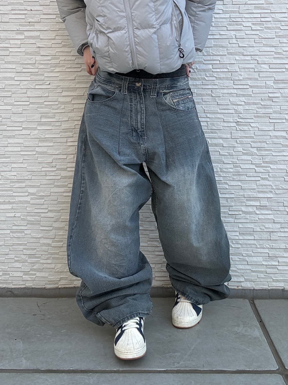 90s ROYAL BLUE 올드스쿨 그레이 오버 와이드 데님 팬츠 상품이미지1