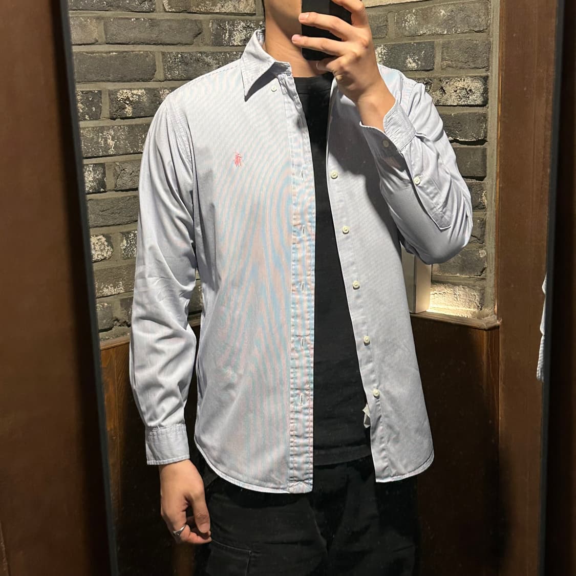 S) 폴로 랄프로렌 클래식 블루 스트라이프 포플린 셔츠 상품이미지9