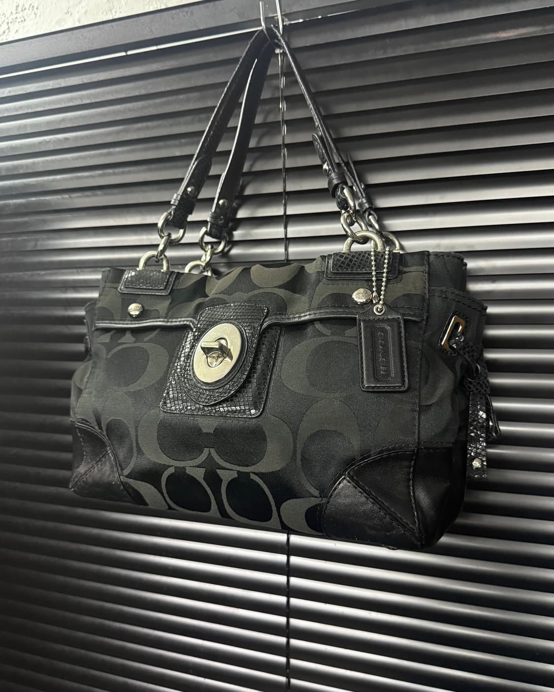 코치 뱀피 파이톤 체인 버클 가죽 캔버스 숄더백 락시크 고스 펑크 갸루 상품이미지4