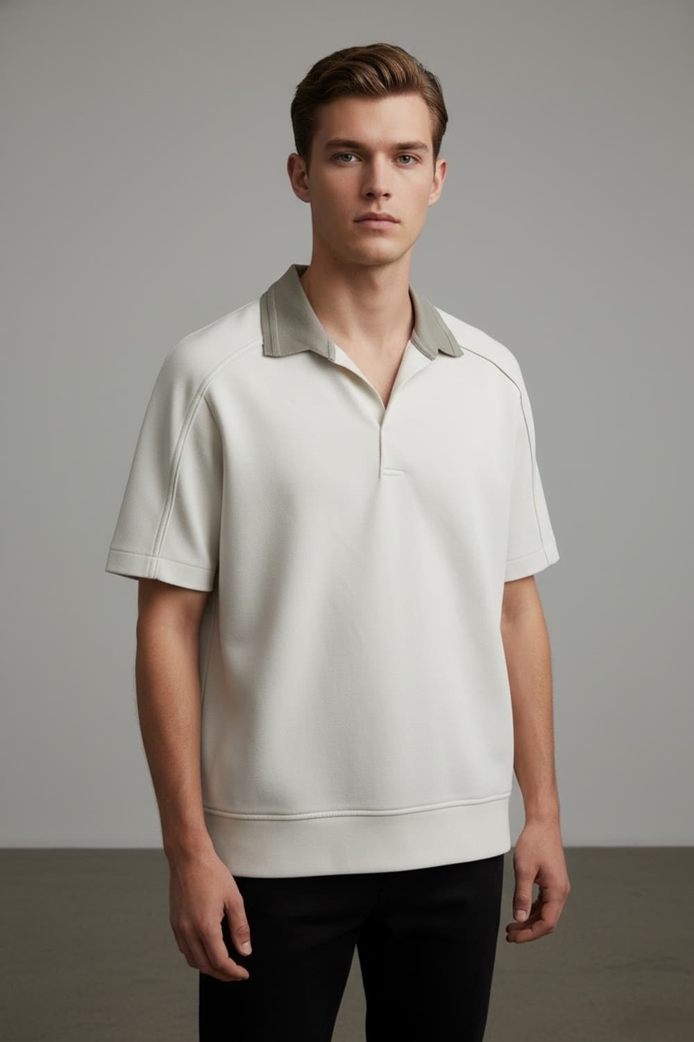 100~105/ 시스템옴므 23SS 오픈카라 니트 반팔 상품이미지2