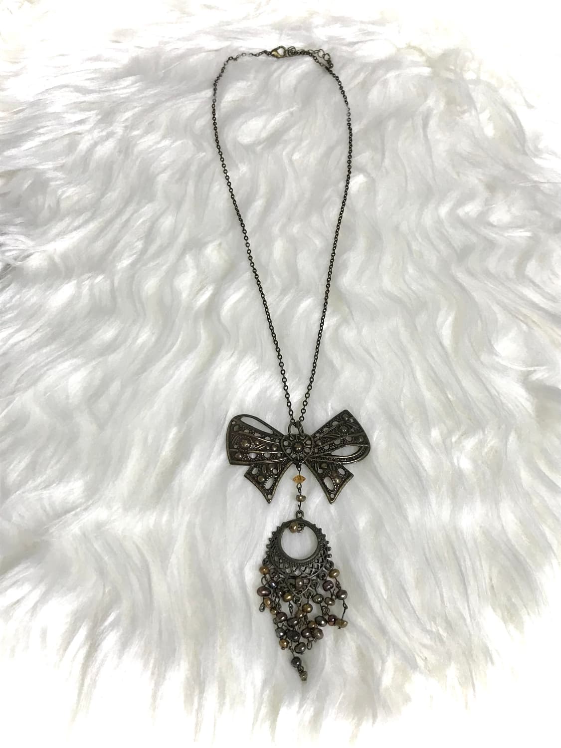 빈티지 엔틱 골드 리본 보헤미안 갸루 모리걸 롱 드롭 체인 목걸이 상품이미지1