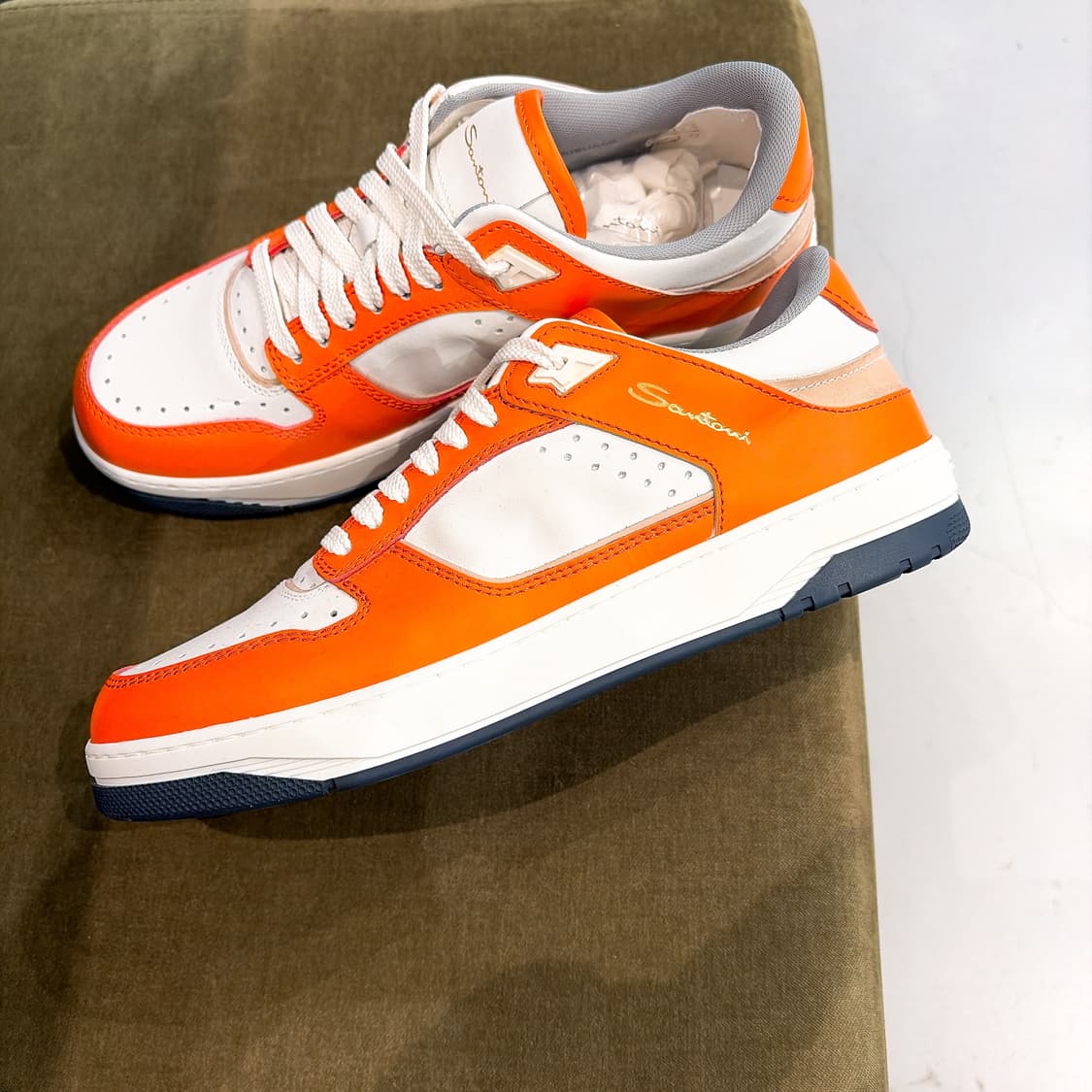 (정품/새상품) SANTONI 산토니 남성 오렌지 화이트 레더 스니커즈  상품이미지3