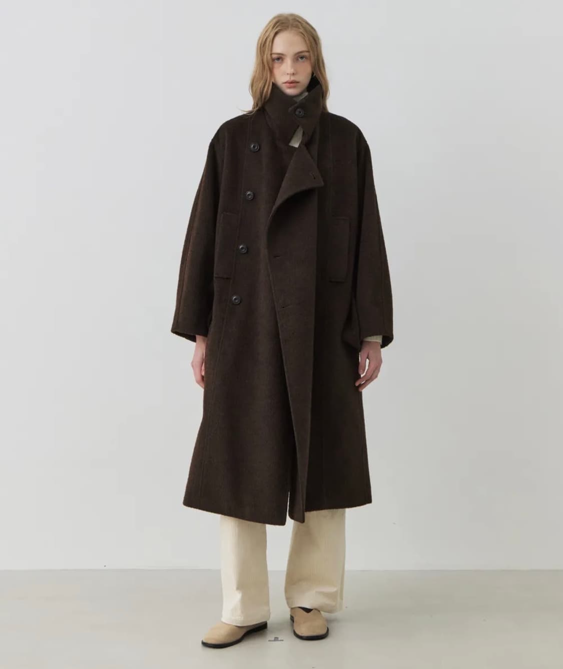 시티브리즈 울 슬로프 벨티드 롱 코트 브라운 M 상품이미지3