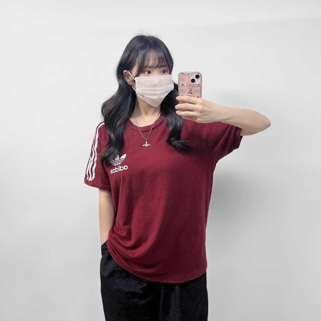 아디다스 3s 불꽃 로고 반팔 티셔츠 버건디 상품이미지1