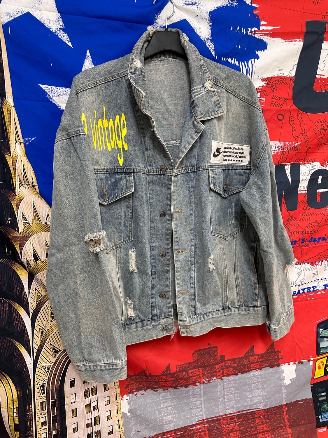 빈티지 레어커스텀 오버핏 워싱 데미지청자켓2XL 상품이미지3