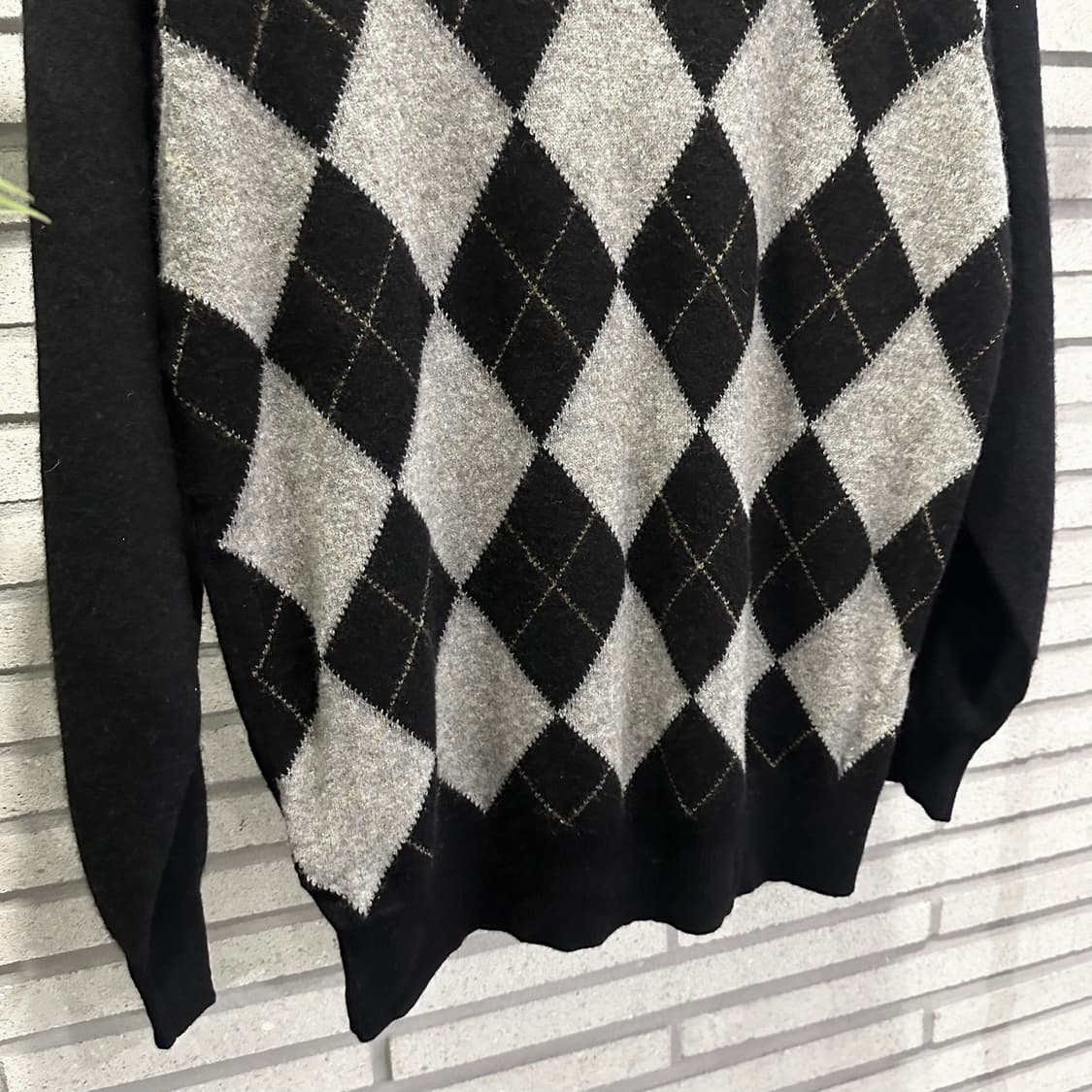 JPN VINTAGE 아가일 패턴 니트 소매배색 디테일 블랙 상품이미지5