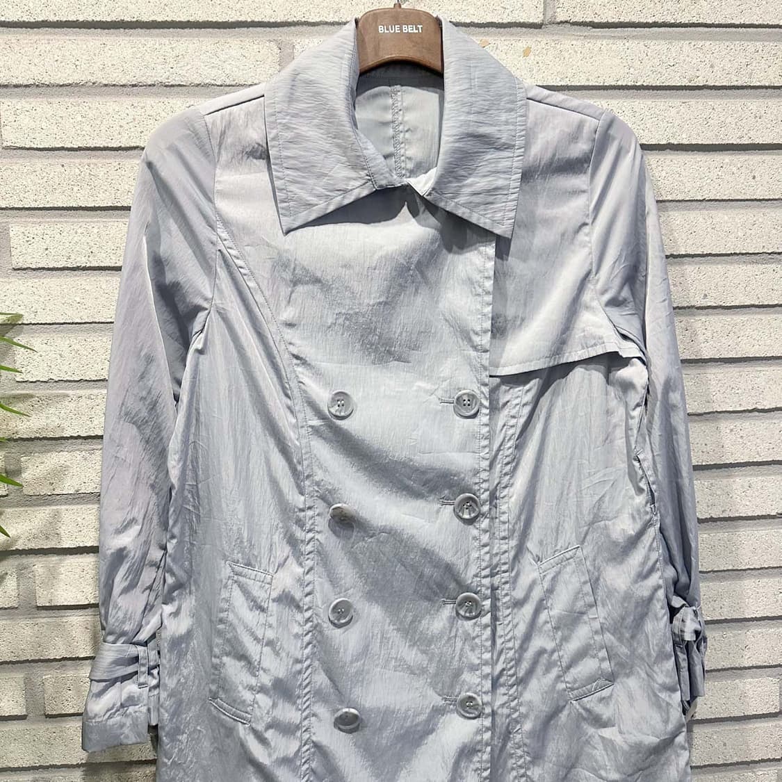 JPN VINTAGE 나일론 더블 트렌치 자켓 소매벨트 디테일 스카이블루 상품이미지3