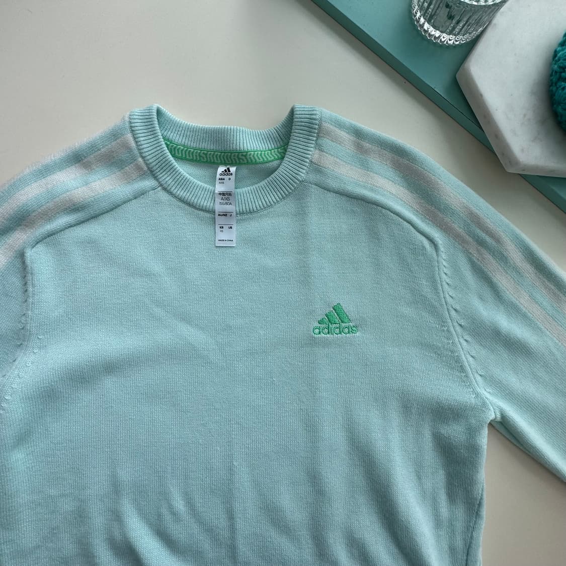 아디다스 민트 삼선 니트 티셔츠 XS 상품이미지1