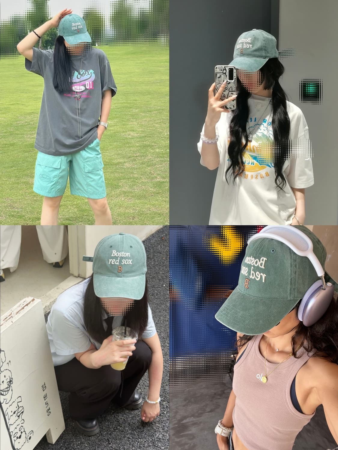 크림베이지 그린 레터링 엠엘비 볼캡 모자  상품이미지1