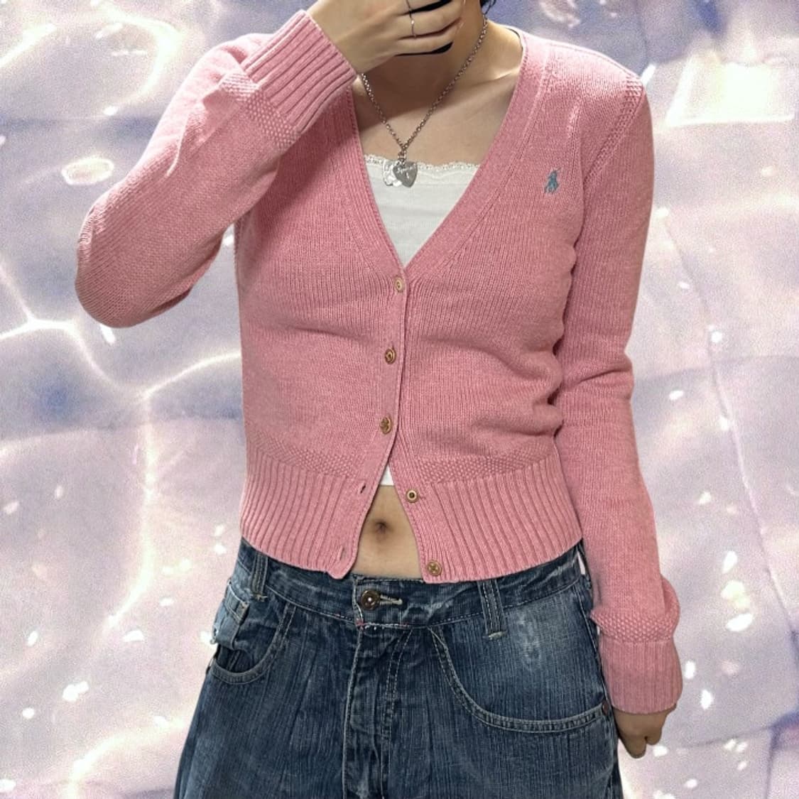 폴로 랄프로렌 브이넥 니트 가디건 핑크 상품이미지2