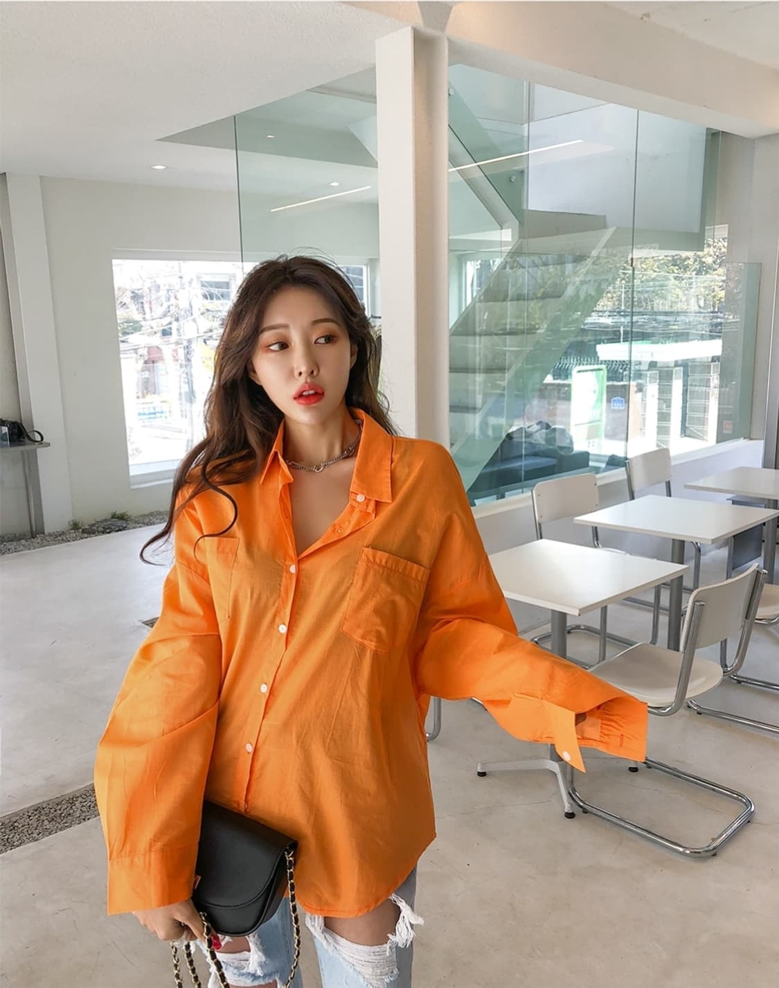 (새옷) 오렌지 루즈핏 셔츠 상품이미지6