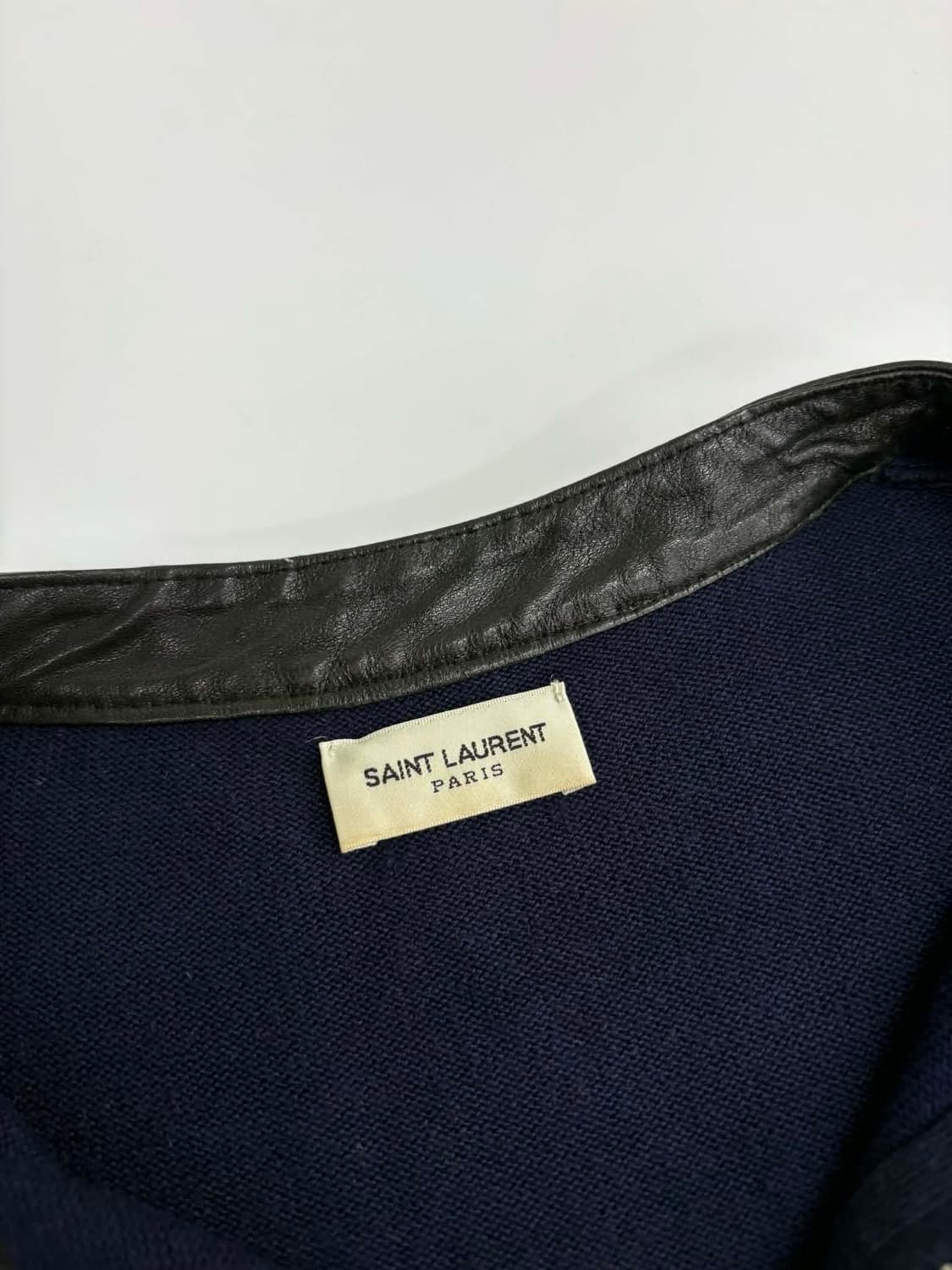 [XL] 생로랑 레더넥 울 니트 집업 자켓 상품이미지3