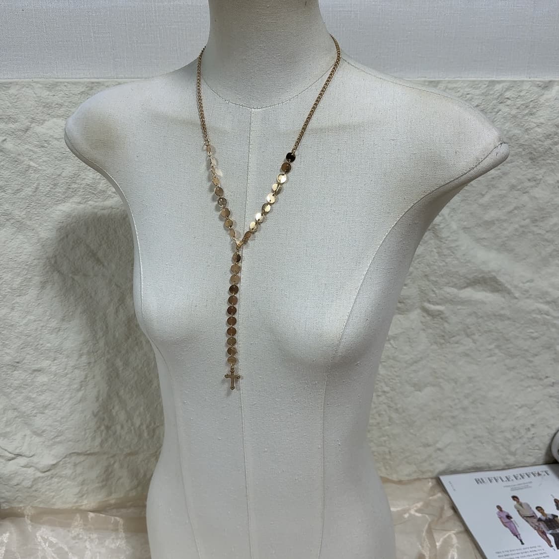 빈티지 Y-넥타이 십자가 쿠바체인 목걸이 상품이미지1