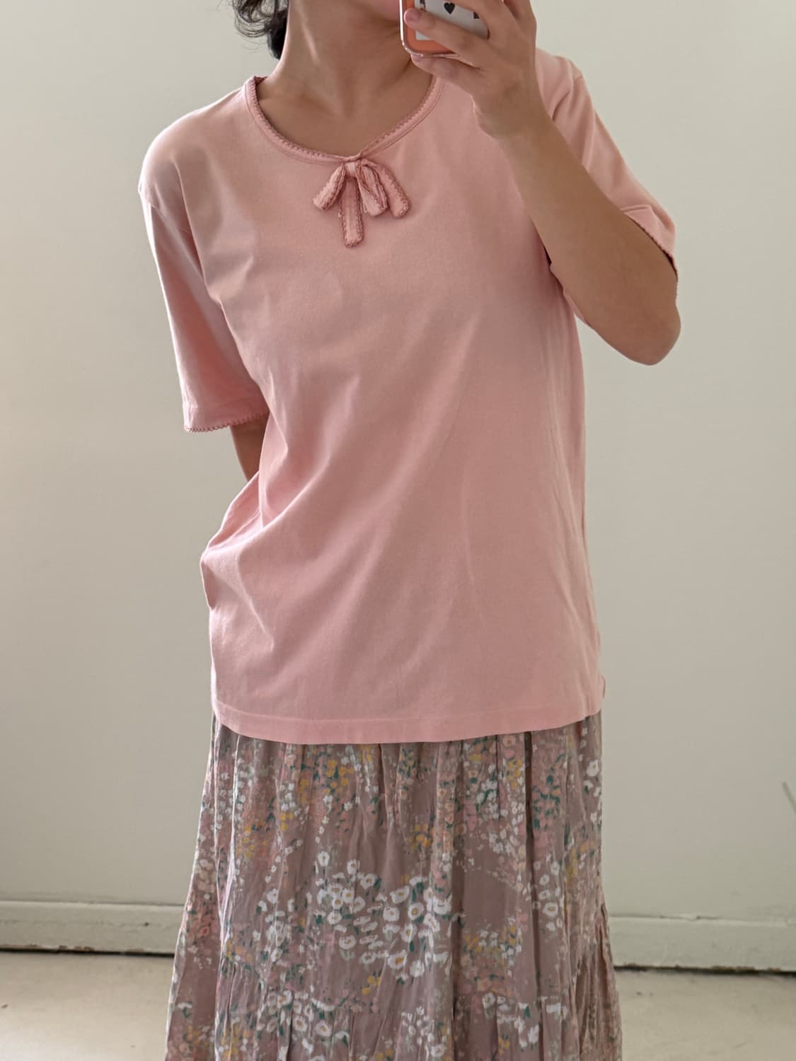 일본빈티지 핑크하우스 베이비핑크 리본 반팔티 상품이미지1