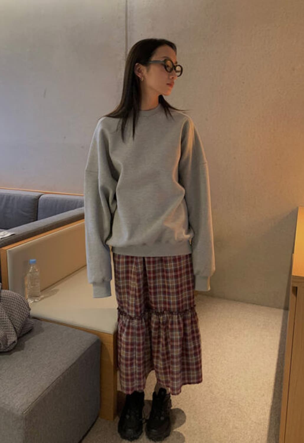 블렘토 체크 프릴 롱 스커트 버건디 상품이미지2