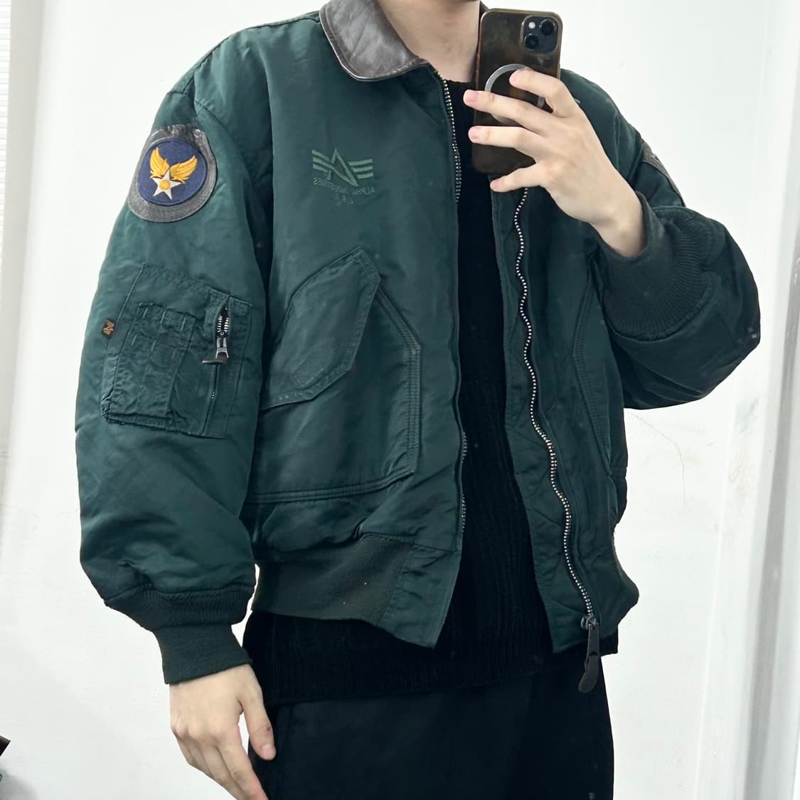 알파인더스트리 90s 레더카라 CWU-45P 플라이트 자켓 상품이미지3