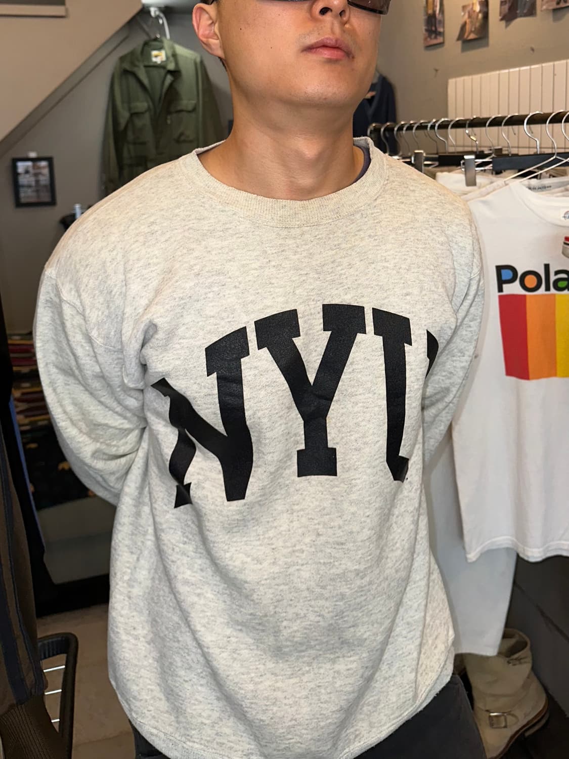90‘s Champion NYU logo cotton sweatshirt 상품이미지3